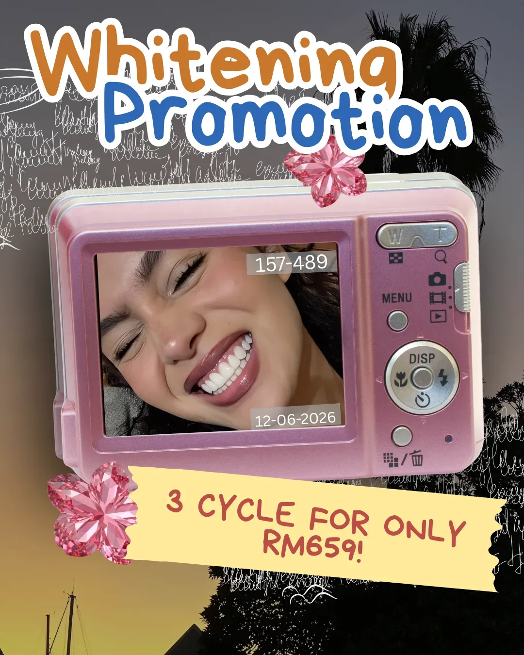 Poster Promosi Whitening — 3 cycle rawatan whitening RM659 di Klinik Dentevo, Wangsa Maju
